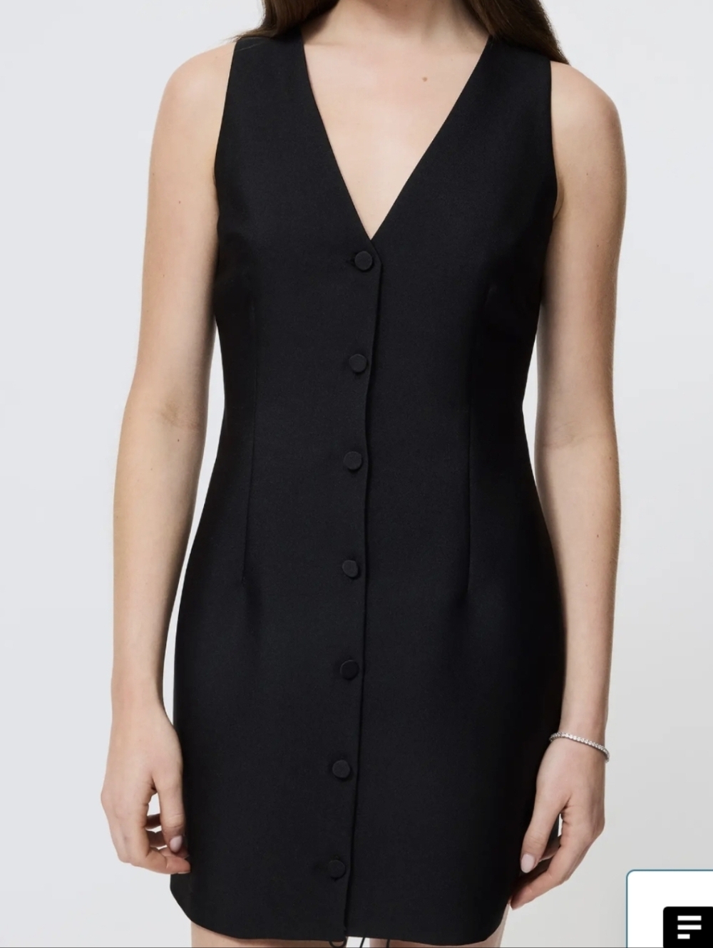 French Connection Black Sleeveless V-Neck Button-Front Mini Dress 6 NWT